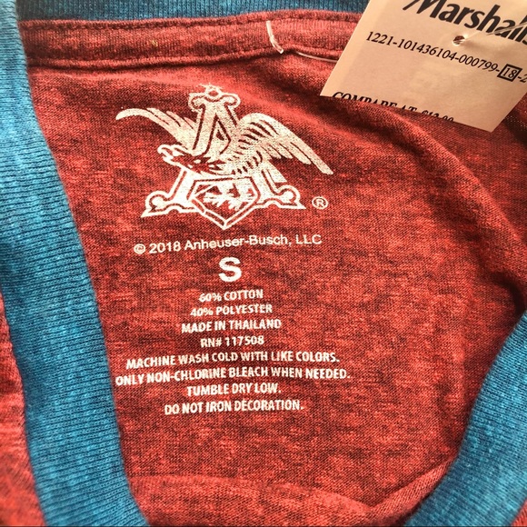 NWT Anheuser  Busch Budweiser Men’s Tee Shirt Size Small red blue - Picture 5 of 10